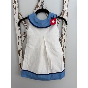 Florence Eiseman traditional pique dress sailor smocked red flower appliqué sz 5